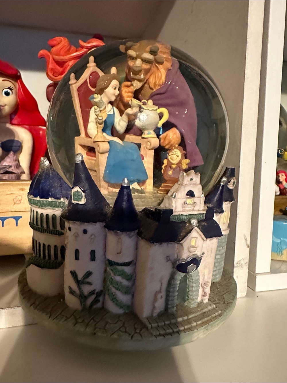 Disney Beauty and the Beast Blue and Purple Castle Snow Globe